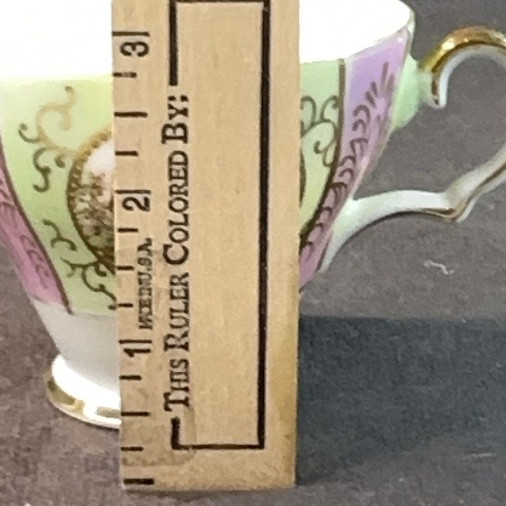 Vtg Fragonard Courting Couple Tea Cup Saucer Lime Green Pink AS-IS Shabby Chic - Picture 14 of 16
